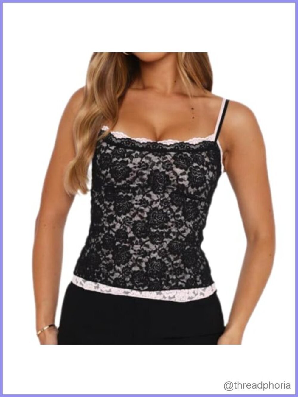 Sheer Floral Lace Spaghetti Strap Cami Crop Tank Top Y2K Going Out
